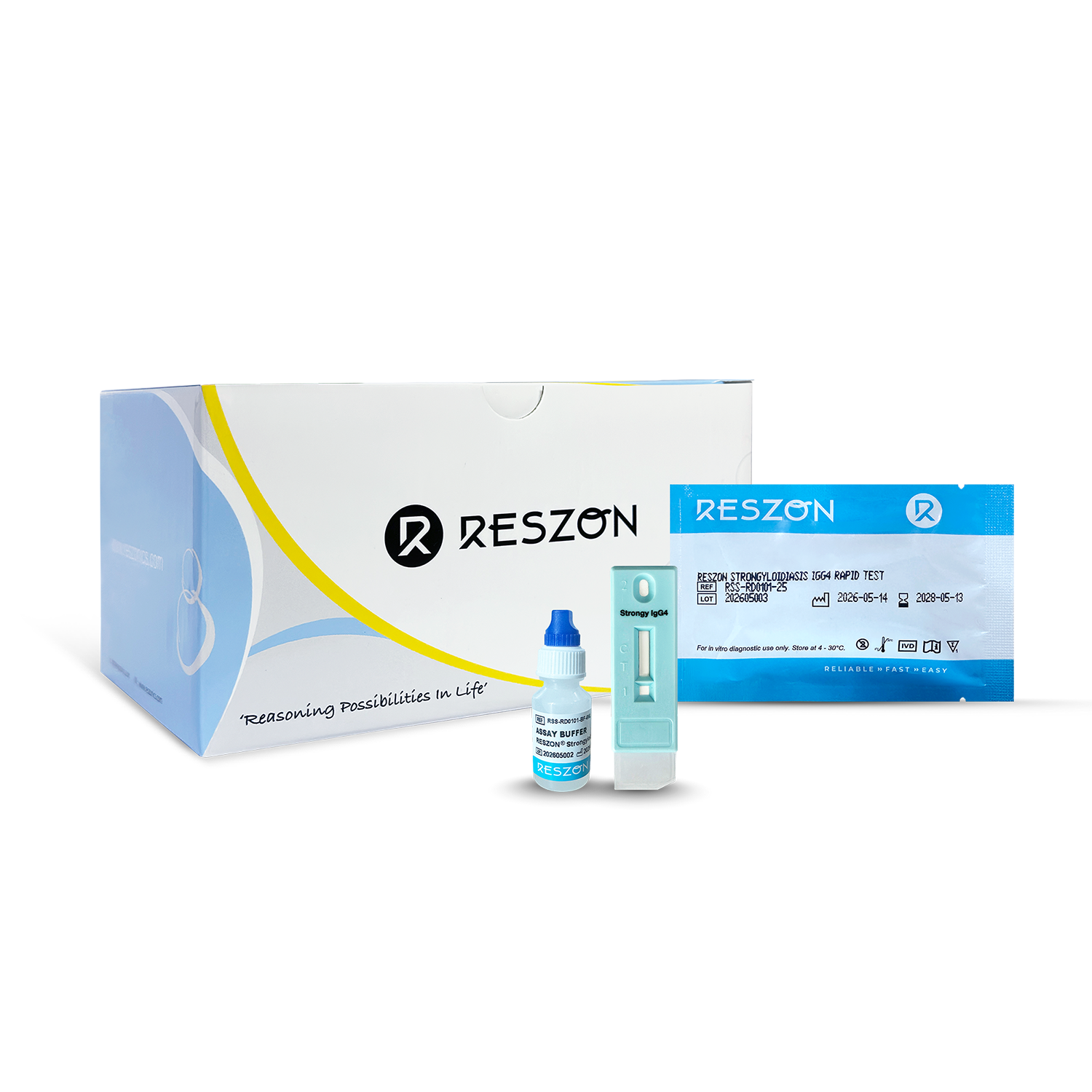 RESZON Strongyloidiasis IgG4 Rapid Test with Kit Component (Front)