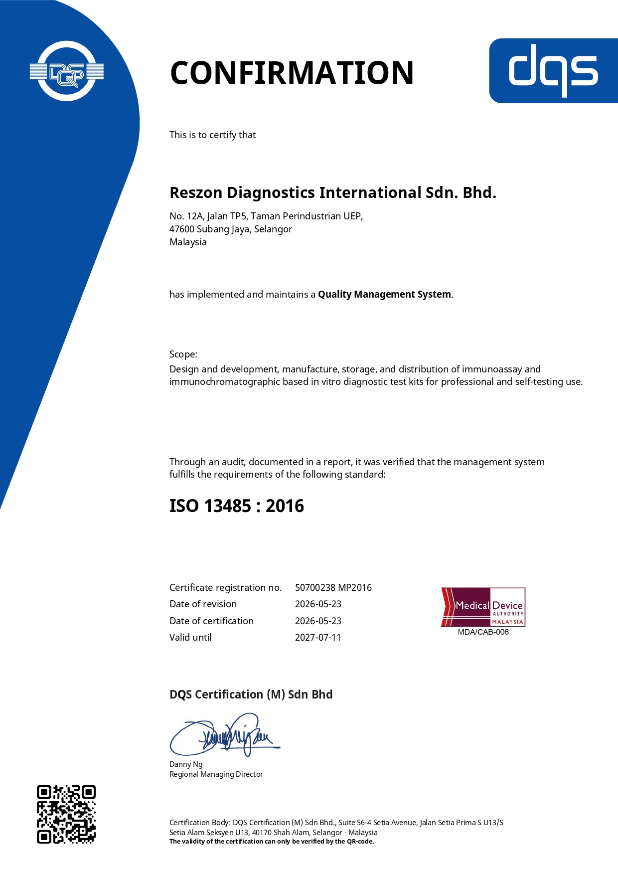 Reszon ISO13485 MDA_50700238 MP2016_EN (valid until 11 July 2027)